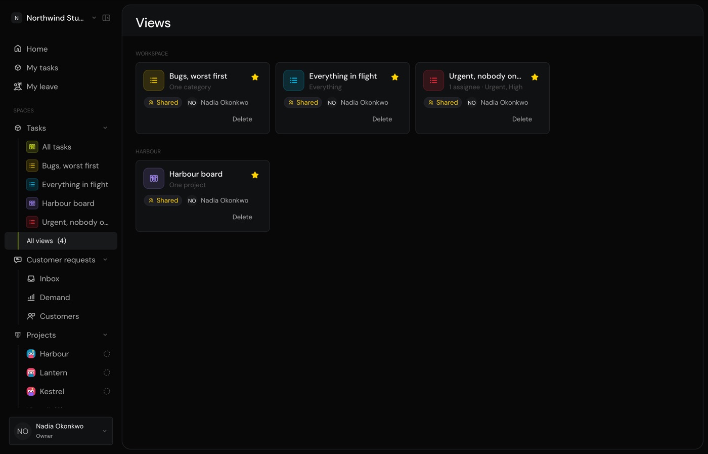 Every view you can see, grouped by where it belongs